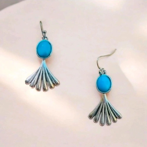 Earrings with turquoise stone new, hypoallergenic brass