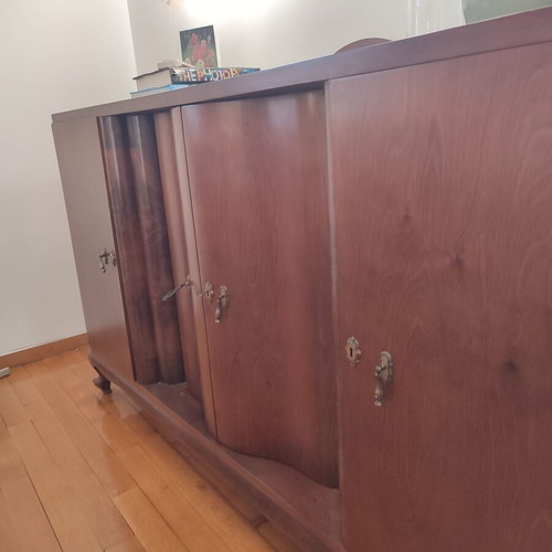Solid Walnut Buffet Table, Fully Refurbished, Vintage 1950–1970