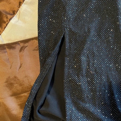 Set crop top and short skirt with slit, like new, dark blue with silver glitter