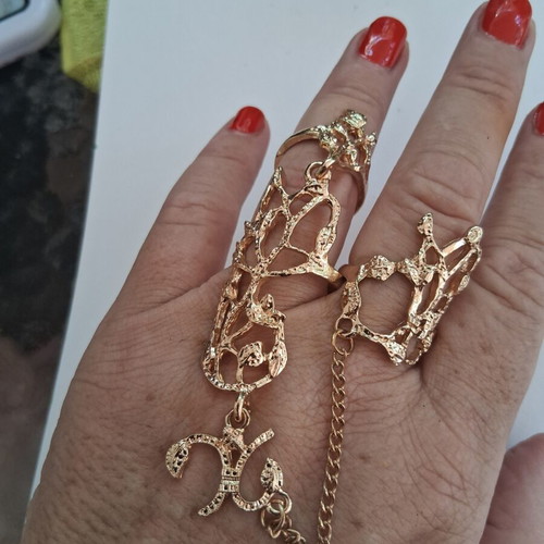 Boho-slave ring set with gold color, initial K charm