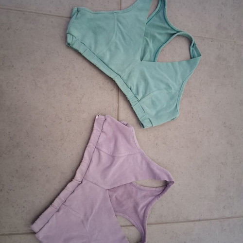 Set of 2 Helios bralettes used, blue and pink, no padding