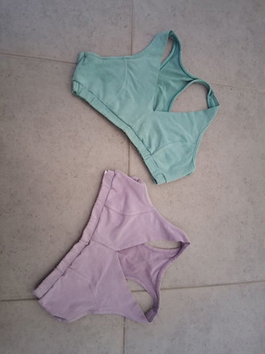 Set of 2 Helios bralettes used, blue and pink, no padding