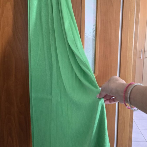 Maxi dress in bright green with satin texture and V neckline, size L