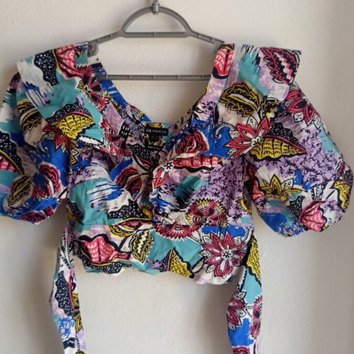 C&A Premium Cropped Top with Puff Sleeves and Boho Pattern new