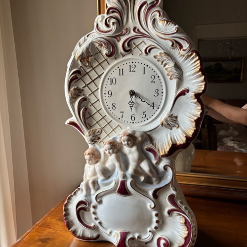 Porcelain clock Cmielow Poland vintage rococo baroque style