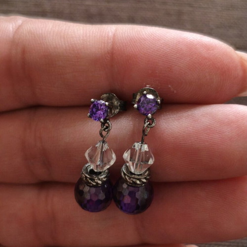 Purple Earrings with Crystal Beads like new