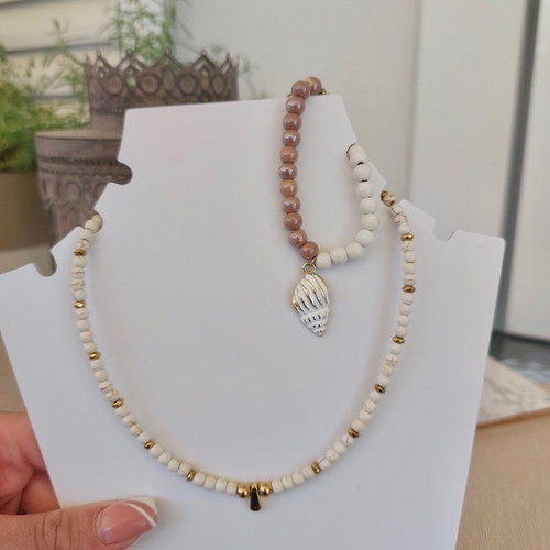 Necklace and bracelet set new stainless steel with semi-precious stones
