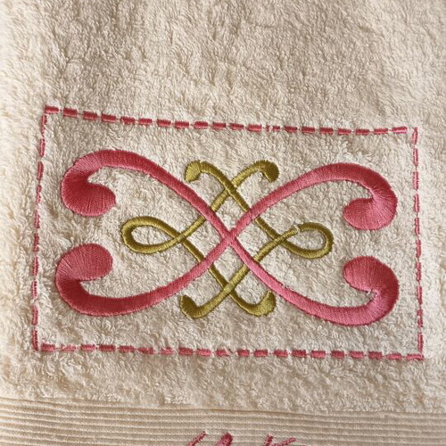 Valentini towel set of 3, bath face hand, ivory with pink embroidery