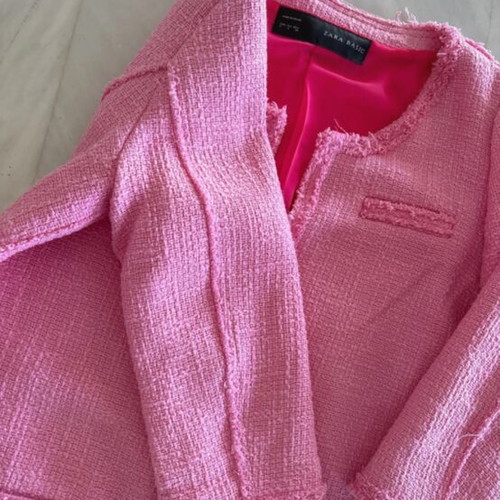 Zara tweed jacket manteau with 3/4 sleeves like new, pink, size M