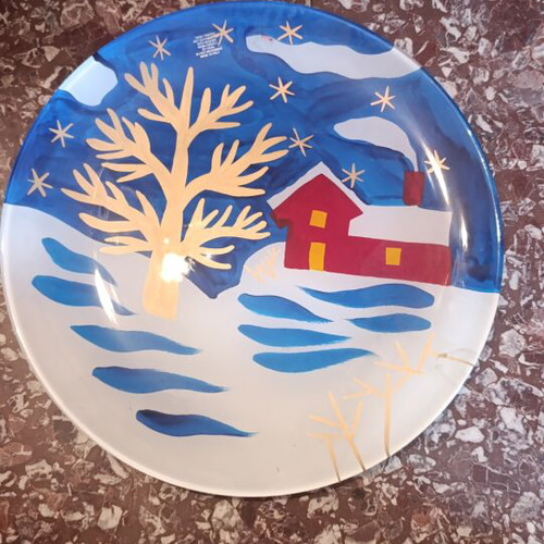 Winter handmade platter made in Italy, diameter 37 cm, new