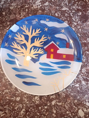 Winter handmade platter made in Italy, diameter 37 cm, new