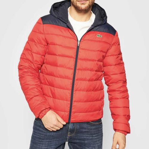 Lacoste Sport Hooded Water-Resistant Quilted Jacket new, men's M, blue and red