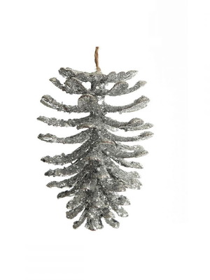 Silver Pinecone Hanging Ornament 6cm new with glitter