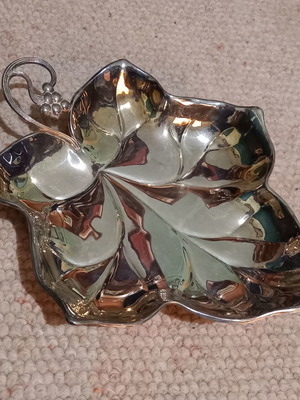 Silver-plated serving dish used, maple leaf shape, 1960s