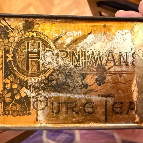 Horniman’s Pure Tea metal tea tin used, vintage