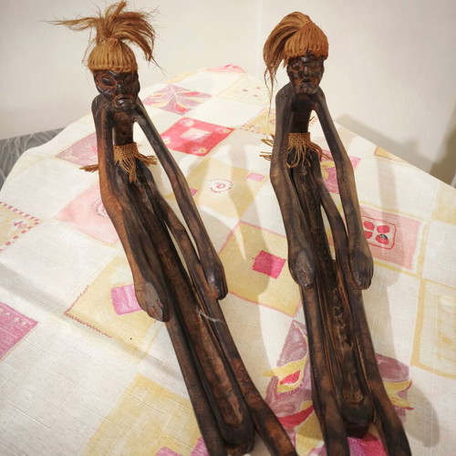 Handmade wooden incense stick set with African figurines like new