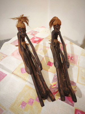 Handmade wooden incense stick set with African figurines like new