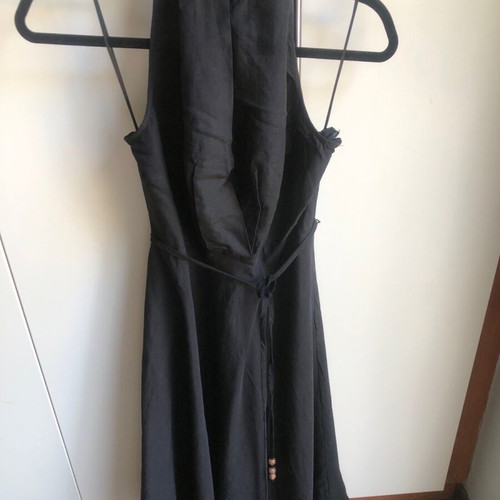 zara black linen dress LINEN OPEN BACK MIDI DRESS - Blue