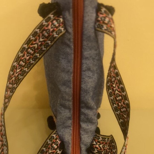 Handmade bag in denim cotton fabric with inner lining and decorative details