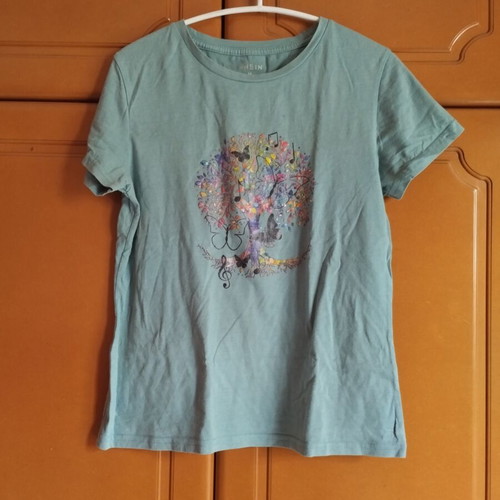 Shein short-sleeve shirt used, blue with colorful print, size M