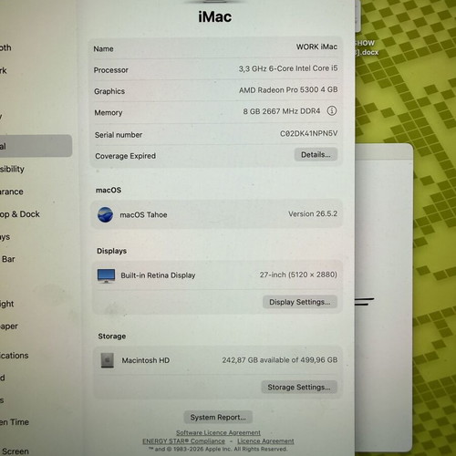 Apple iMac 27" 5K Retina (2020) Intel Core i5 3.3GHz 8GB RAM 512GB SSD Radeon Pro 5300