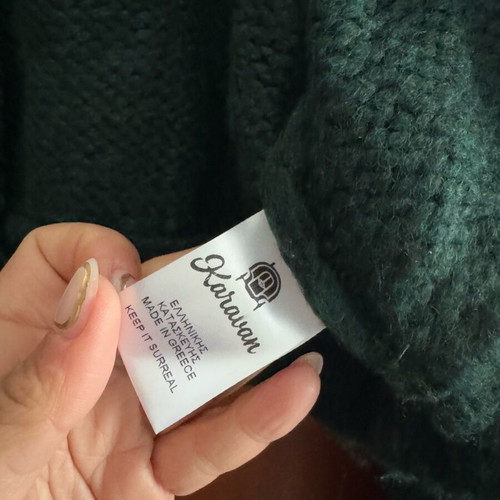 Karavan short cardigan like new, green with puffed sleeves