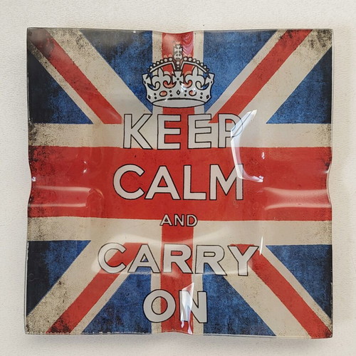 Glass Ashtray England Flag Keep Calm and Carry On like new