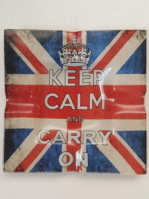 Γυάλινο τασάκι σημαία Αγγλίας Keep Calm and Carry On σαν καινούργιο