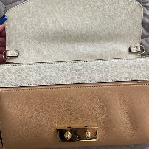 Victoria’s Secret leather clutch/shoulder bag like new, beige and brown