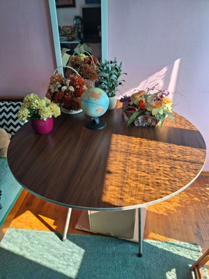 Round folding table 100 cm like new, dark walnut formica MCM style