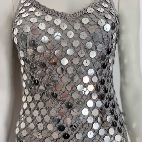 Silver top with sequins crochet, size S, like new