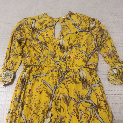H&M X Johanna Ortiz Yellow Floral Parrot Ruffle Maxi Dress Size S Viscose