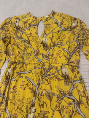 H&M X Johanna Ortiz Yellow Floral Parrot Ruffle Maxi Dress Size S Viscose