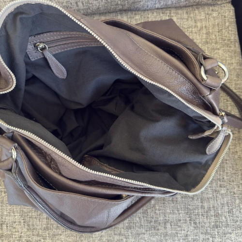 Leather vintage shoulder bag used, brown, large size