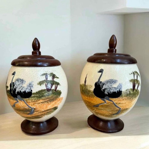 Ostrich eggs like new, set of 11 pieces height 17 cm
