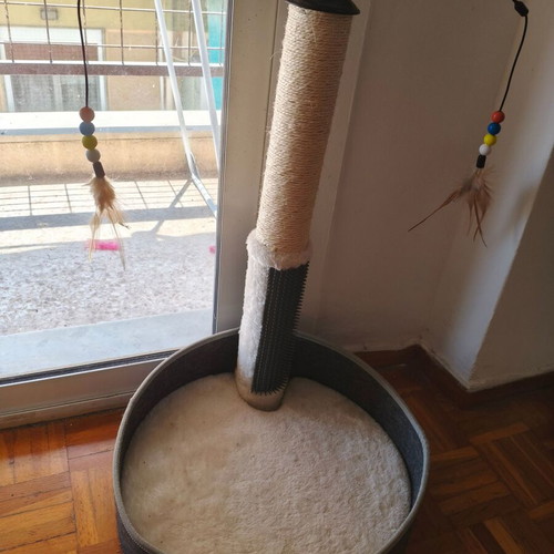 Cat bed with scratching post and toys like new