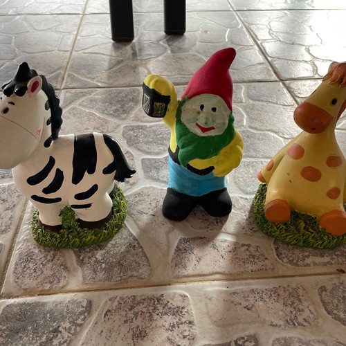 Piggy banks and clay gnome used, set of 3 pieces