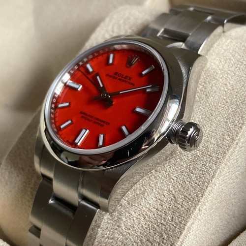 Rolex Datejust 31mm Red Face ladies watch like new with card