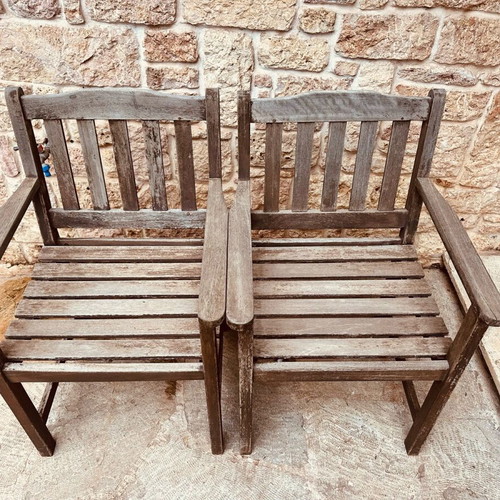 Garden chairs used, 2 pieces, solid teak wood