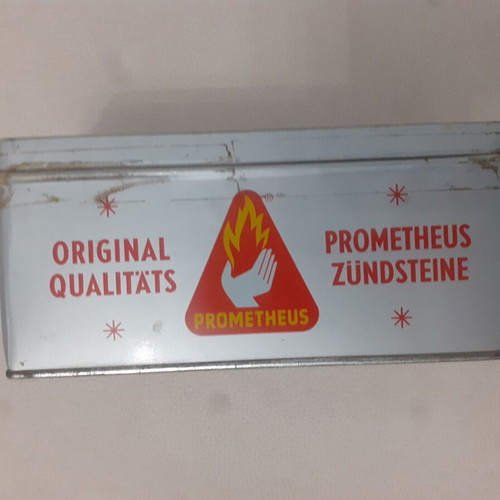 Prometheus vintage metal box used, 1970s lighter stones