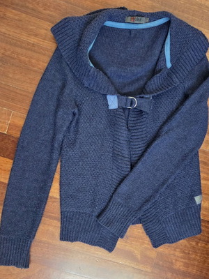 Helmi knitted blue cardigan with hood like new, size M