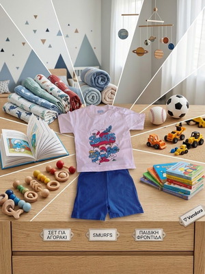 Smurfs baby set T-shirt and shorts, size 2 months, cotton