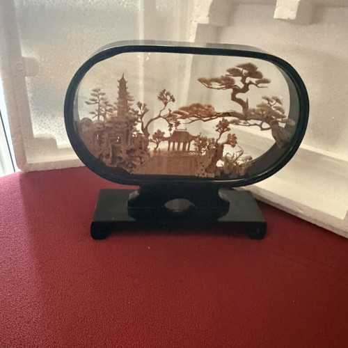 Vintage 3D Cork Frame new, 1970s-80s Chinese Hand-Carved Art
