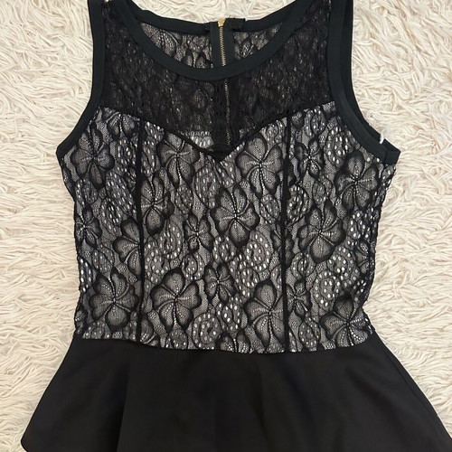 Black lace blouse size M like new with gold zipper