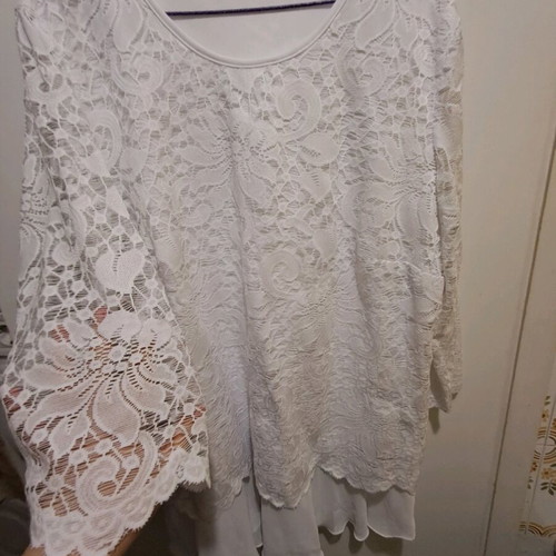 Long-line blouse like new, lace, white