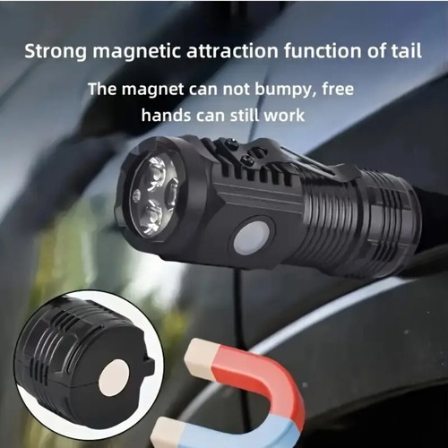 Rechargeable small flashlight with 3 LEDs, magnet and clip