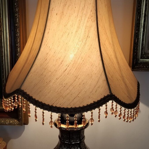 Vintage table lamp with dark blue porcelain base, Decor Exclusif style