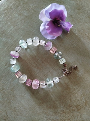 Fluorite Bracelet like new with silver clasp, multicolor stones