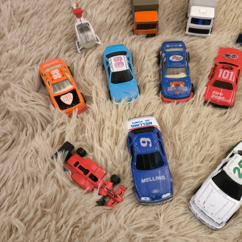 Set of 20 metal toy cars used, racing, F1, tractors, helicopter