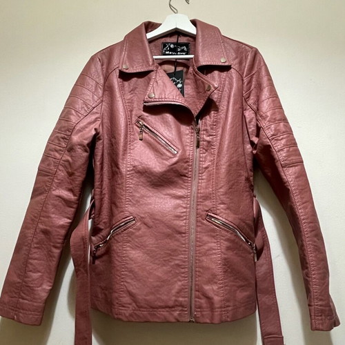 Leather jacket XL new brown pink